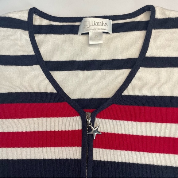 C. J. Banks by Christopher and Banks 2X Red White and Blue Sweater with Star Zip - Picture 4 of 10